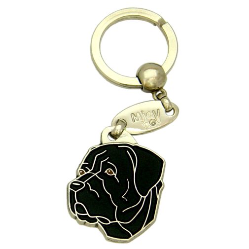 Custom personalized dog name tag Cane corso black

This unique, cute and quality dog id tag is offered with laser engraved name and phone no. or your custom text. Stainless steel split ring for easy attachment to your pets collar. All items are also available as keychains.
Gift for dogs and dog lovers.

Color: colored/silver
Size: 31 x 36 mm

Engraving area: 20 x 18 mm
Laser engraving personalization on the back side is included in the price. Enter the text you wish to have engraved. Suggestion: dog's name and phone number. We engrave on the back side of the tag. Engraving will be centered and easy to read. If you go over the recommended count then the text becomes smaller, and harder to read.

Metal, chrome plated dog tag or key ring. 
Hand made, hand colored, made in Slovenia. 

In stock.
