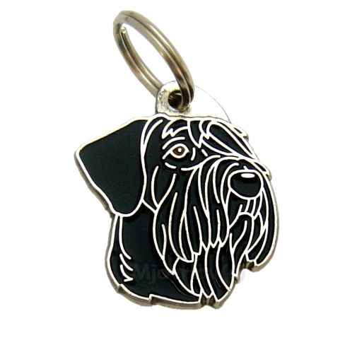 Custom personalized dog name tag GIANT SCHNAUZER BLACK
Color: colored/silver 
Dim:  30 x 33 mm
Engraving area: 
20 x 16 mm
Metal, chrome plated pet tag.
 
Personalized laser engraving on the back side included.

Hand made 
MADE IN SLOVENIA

In stock.
