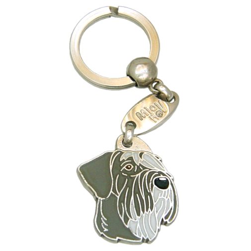 Custom personalized dog name tag Giant schnauzer pepper salt

This unique, cute and quality dog id tag is offered with laser engraved name and phone no. or your custom text. Stainless steel split ring for easy attachment to your pets collar. All items are also available as keychains.
Gift for dogs and dog lovers.

Color: colored/silver
Size: 30 x 33 mm

Engraving area: 20 x 16 mm
Laser engraving personalization on the back side is included in the price. Enter the text you wish to have engraved. Suggestion: dog's name and phone number. We engrave on the back side of the tag. Engraving will be centered and easy to read. If you go over the recommended count then the text becomes smaller, and harder to read.

Metal, chrome plated dog tag or key ring. 
Hand made, hand colored, made in Slovenia. 

In stock.
