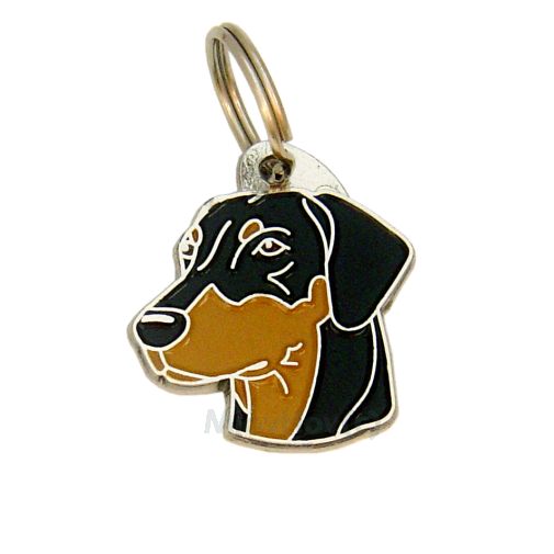 Custom personalized dog name tag Doberman

This unique, cute and quality dog id tag is offered with laser engraved name and phone no. or your custom text. Stainless steel split ring for easy attachment to your pets collar. All items are also available as keychains.
Gift for dogs and dog lovers.

Color: colored/silver
Size: 28 x 32 mm

Engraving area: 19 x 16 mm
Laser engraving personalization on the back side is included in the price. Enter the text you wish to have engraved. Suggestion: dog's name and phone number. We engrave on the back side of the tag. Engraving will be centered and easy to read. If you go over the recommended count then the text becomes smaller, and harder to read.

Metal, chrome plated dog tag or key ring. 
Hand made, hand colored, made in Slovenia. 

In stock.
