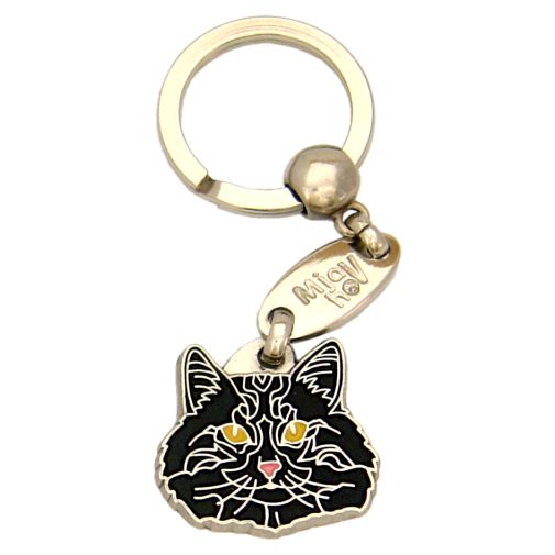 Custom personalized cat name tag Norwegian forest cat black

This unique, cute and quality cat id tag is offered with laser engraved name and phone no. or your custom text. Stainless steel split ring for easy attachment to your pets collar. All items are also available as keychains.
Gift for cats and cat lovers.

Color: colored/silver
Size: 29 x 25 mm

Engraving area: 20 x 15 mm
Laser engraving personalization on the back side is included in the price. Enter the text you wish to have engraved. Suggestion: cat's name and phone number. We engrave on the back side of the tag. Engraving will be centered and easy to read. If you go over the recommended count then the text becomes smaller, and harder to read.

Metal, chrome plated cat tag or key ring. 
Hand made, hand colored, made in Slovenia. 

In stock.
