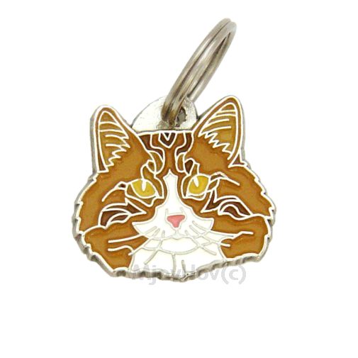 Custom personalized cat name tag Norwegian forest cat white & red

This unique, cute and quality cat id tag is offered with laser engraved name and phone no. or your custom text. Stainless steel split ring for easy attachment to your pets collar. All items are also available as keychains.
Gift for cats and cat lovers.

Color: colored/silver
Size: 29 x 25 mm

Engraving area: 20 x 15 mm
Laser engraving personalization on the back side is included in the price. Enter the text you wish to have engraved. Suggestion: cat's name and phone number. We engrave on the back side of the tag. Engraving will be centered and easy to read. If you go over the recommended count then the text becomes smaller, and harder to read.

Metal, chrome plated cat tag or key ring. 
Hand made, hand colored, made in Slovenia. 

In stock.
