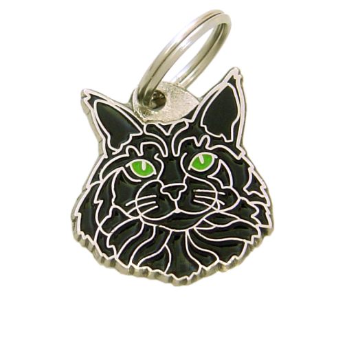 Custom personalized cat name tag Maine coon black

This unique, cute and quality cat id tag is offered with laser engraved name and phone no. or your custom text. Stainless steel split ring for easy attachment to your pets collar. All items are also available as keychains.
Gift for cats and cat lovers.

Color: colored/silver
Size: 28 x 26 mm

Engraving area: 20 x 12 mm
Laser engraving personalization on the back side is included in the price. Enter the text you wish to have engraved. Suggestion: cat's name and phone number. We engrave on the back side of the tag. Engraving will be centered and easy to read. If you go over the recommended count then the text becomes smaller, and harder to read.

Metal, chrome plated cat tag or key ring. 
Hand made, hand colored, made in Slovenia. 

In stock.
