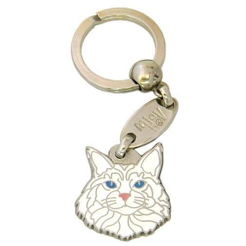 Custom personalized cat name tag Maine coon white

This unique, cute and quality cat id tag is offered with laser engraved name and phone no. or your custom text. Stainless steel split ring for easy attachment to your pets collar. All items are also available as keychains.
Gift for cats and cat lovers.

Color: colored/silver
Size: 28 x 26 mm

Engraving area: 20 x 12 mm
Laser engraving personalization on the back side is included in the price. Enter the text you wish to have engraved. Suggestion: cat's name and phone number. We engrave on the back side of the tag. Engraving will be centered and easy to read. If you go over the recommended count then the text becomes smaller, and harder to read.

Metal, chrome plated cat tag or key ring. 
Hand made, hand colored, made in Slovenia. 

In stock.
