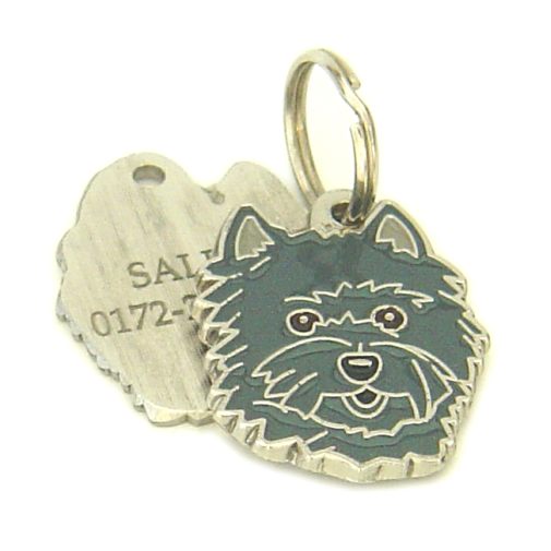 Custom personalized dog name tag Cairn terrier dark grey

This unique, cute and quality dog id tag is offered with laser engraved name and phone no. or your custom text. Stainless steel split ring for easy attachment to your pets collar. All items are also available as keychains.
Gift for dogs and dog lovers.

Color: colored/silver
Size: 26 x 32 mm

Engraving area: 19 x 19 mm
Laser engraving personalization on the back side is included in the price. Enter the text you wish to have engraved. Suggestion: dog's name and phone number. We engrave on the back side of the tag. Engraving will be centered and easy to read. If you go over the recommended count then the text becomes smaller, and harder to read.

Metal, chrome plated dog tag or key ring. 
Hand made, hand colored, made in Slovenia. 

In stock.
