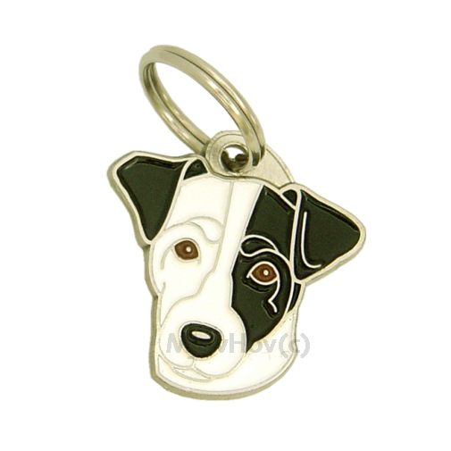 Custom personalized dog name tag Russell terrier white, black eyed

This unique, cute and quality dog id tag is offered with laser engraved name and phone no. or your custom text. Stainless steel split ring for easy attachment to your pets collar. All items are also available as keychains.
Gift for dogs and dog lovers.

Color: colored/silver
Size: 28 x 29 mm

Engraving area: 17 x 12 mm
Laser engraving personalization on the back side is included in the price. Enter the text you wish to have engraved. Suggestion: dog's name and phone number. We engrave on the back side of the tag. Engraving will be centered and easy to read. If you go over the recommended count then the text becomes smaller, and harder to read.

Metal, chrome plated dog tag or key ring. 
Hand made, hand colored, made in Slovenia. 

In stock.
