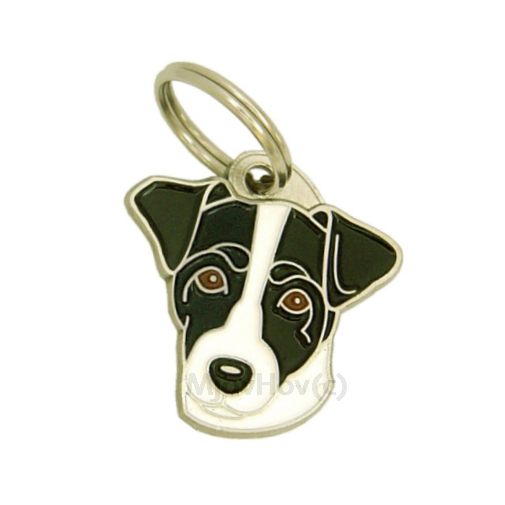Custom personalized dog name tag Russell terrier black and white

This unique, cute and quality dog id tag is offered with laser engraved name and phone no. or your custom text. Stainless steel split ring for easy attachment to your pets collar. All items are also available as keychains.
Gift for dogs and dog lovers.

Color: colored/silver
Size: 28 x 29 mm

Engraving area: 17 x 12 mm
Laser engraving personalization on the back side is included in the price. Enter the text you wish to have engraved. Suggestion: dog's name and phone number. We engrave on the back side of the tag. Engraving will be centered and easy to read. If you go over the recommended count then the text becomes smaller, and harder to read.

Metal, chrome plated dog tag or key ring. 
Hand made, hand colored, made in Slovenia. 

In stock.
