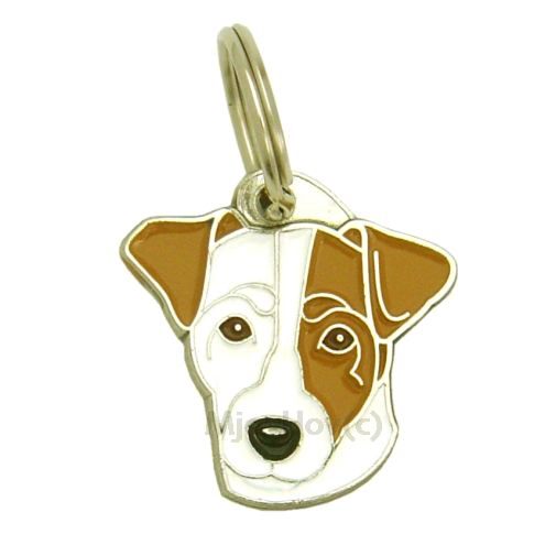 Custom personalized dog name tag Russell terrier white, brown ear

This unique, cute and quality dog id tag is offered with laser engraved name and phone no. or your custom text. Stainless steel split ring for easy attachment to your pets collar. All items are also available as keychains.
Gift for dogs and dog lovers.

Color: colored/silver
Size: 28 x 29 mm

Engraving area: 17 x 12 mm
Laser engraving personalization on the back side is included in the price. Enter the text you wish to have engraved. Suggestion: dog's name and phone number. We engrave on the back side of the tag. Engraving will be centered and easy to read. If you go over the recommended count then the text becomes smaller, and harder to read.

Metal, chrome plated dog tag or key ring. 
Hand made, hand colored, made in Slovenia. 

In stock.
