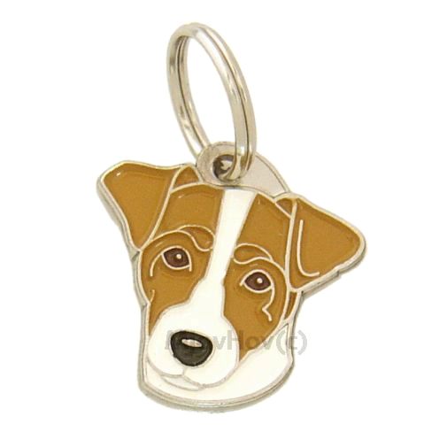 Custom personalized dog name tag Russell terrier white and brown

This unique, cute and quality dog id tag is offered with laser engraved name and phone no. or your custom text. Stainless steel split ring for easy attachment to your pets collar. All items are also available as keychains.
Gift for dogs and dog lovers.

Color: colored/silver
Size: 28 x 29 mm

Engraving area: 17 x 12 mm
Laser engraving personalization on the back side is included in the price. Enter the text you wish to have engraved. Suggestion: dog's name and phone number. We engrave on the back side of the tag. Engraving will be centered and easy to read. If you go over the recommended count then the text becomes smaller, and harder to read.

Metal, chrome plated dog tag or key ring. 
Hand made, hand colored, made in Slovenia. 

In stock.
