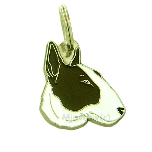 Custom personalized dog name tag Bull terrier white brindle

This unique, cute and quality dog id tag is offered with laser engraved name and phone no. or your custom text. Stainless steel split ring for easy attachment to your pets collar. All items are also available as keychains.
Gift for dogs and dog lovers.

Color: colored/silver
Size: 30 x 32 mm

Engraving area: 20 x 12 mm
Laser engraving personalization on the back side is included in the price. Enter the text you wish to have engraved. Suggestion: dog's name and phone number. We engrave on the back side of the tag. Engraving will be centered and easy to read. If you go over the recommended count then the text becomes smaller, and harder to read.

Metal, chrome plated dog tag or key ring. 
Hand made, hand colored, made in Slovenia. 

In stock.
