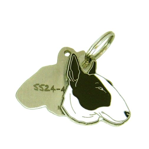 Custom personalized dog name tag Bull terrier white brindle

This unique, cute and quality dog id tag is offered with laser engraved name and phone no. or your custom text. Stainless steel split ring for easy attachment to your pets collar. All items are also available as keychains.
Gift for dogs and dog lovers.

Color: colored/silver
Size: 30 x 32 mm

Engraving area: 20 x 12 mm
Laser engraving personalization on the back side is included in the price. Enter the text you wish to have engraved. Suggestion: dog's name and phone number. We engrave on the back side of the tag. Engraving will be centered and easy to read. If you go over the recommended count then the text becomes smaller, and harder to read.

Metal, chrome plated dog tag or key ring. 
Hand made, hand colored, made in Slovenia. 

In stock.
