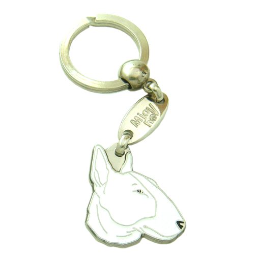 Custom personalized dog name tag Bull terrier white

This unique, cute and quality dog id tag is offered with laser engraved name and phone no. or your custom text. Stainless steel split ring for easy attachment to your pets collar. All items are also available as keychains.
Gift for dogs and dog lovers.

Color: colored/silver
Size: 30 x 32 mm

Engraving area: 20 x 12 mm
Laser engraving personalization on the back side is included in the price. Enter the text you wish to have engraved. Suggestion: dog's name and phone number. We engrave on the back side of the tag. Engraving will be centered and easy to read. If you go over the recommended count then the text becomes smaller, and harder to read.

Metal, chrome plated dog tag or key ring. 
Hand made, hand colored, made in Slovenia. 

In stock.
