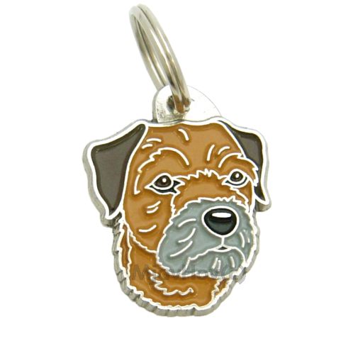 Custom personalized dog name tag Border terrier

This unique, cute and quality dog id tag is offered with laser engraved name and phone no. or your custom text. Stainless steel split ring for easy attachment to your pets collar. All items are also available as keychains.
Gift for dogs and dog lovers.

Color: colored/silver
Size: 26 x 32 mm

Engraving area: 18 x 18 mm
Laser engraving personalization on the back side is included in the price. Enter the text you wish to have engraved. Suggestion: dog's name and phone number. We engrave on the back side of the tag. Engraving will be centered and easy to read. If you go over the recommended count then the text becomes smaller, and harder to read.

Metal, chrome plated dog tag or key ring. 
Hand made, hand colored, made in Slovenia. 

In stock.
