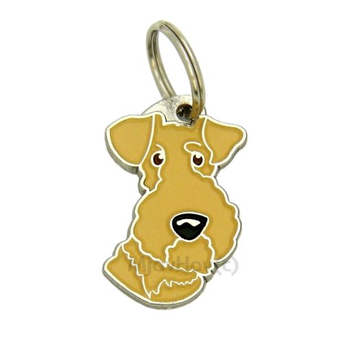 Custom personalized dog name tag Lakeland terrier

This unique, cute and quality dog id tag is offered with laser engraved name and phone no. or your custom text. Stainless steel split ring for easy attachment to your pets collar. All items are also available as keychains.
Gift for dogs and dog lovers.

Color: colored/silver
Size: 22 x 35 mm

Engraving area: 20 x 12 mm
Laser engraving personalization on the back side is included in the price. Enter the text you wish to have engraved. Suggestion: dog's name and phone number. We engrave on the back side of the tag. Engraving will be centered and easy to read. If you go over the recommended count then the text becomes smaller, and harder to read.

Metal, chrome plated dog tag or key ring. 
Hand made, hand colored, made in Slovenia. 

In stock.
