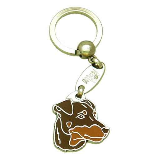 Custom personalized dog name tag German hunting terrier smooth brown

This unique, cute and quality dog id tag is offered with laser engraved name and phone no. or your custom text. Stainless steel split ring for easy attachment to your pets collar. All items are also available as keychains.
Gift for dogs and dog lovers.

Color: colored/silver
Size: 30 x 32 mm

Engraving area: 18 x 18 mm
Laser engraving personalization on the back side is included in the price. Enter the text you wish to have engraved. Suggestion: dog's name and phone number. We engrave on the back side of the tag. Engraving will be centered and easy to read. If you go over the recommended count then the text becomes smaller, and harder to read.

Metal, chrome plated dog tag or key ring. 
Hand made, hand colored, made in Slovenia. 

In stock.
