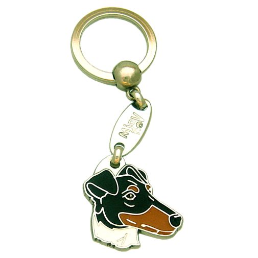 Custom personalized dog name tag SMOOTH FOX TERRIER
Color: colored/silver 
Dim:  31 x 31 mm
Engraving area: 
18 x 14 mm
Metal, chrome plated pet tag.
 
Personalized laser engraving on the back side included.

Hand made 
MADE IN SLOVENIA

In stock.
