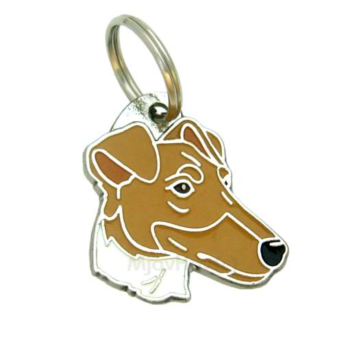 Custom personalized dog name tag Smooth fox terrier white brown

This unique, cute and quality dog id tag is offered with laser engraved name and phone no. or your custom text. Stainless steel split ring for easy attachment to your pets collar. All items are also available as keychains.
Gift for dogs and dog lovers.

Color: colored/silver
Size: 31 x 31 mm

Engraving area: 18 x 14 mm
Laser engraving personalization on the back side is included in the price. Enter the text you wish to have engraved. Suggestion: dog's name and phone number. We engrave on the back side of the tag. Engraving will be centered and easy to read. If you go over the recommended count then the text becomes smaller, and harder to read.

Metal, chrome plated dog tag or key ring. 
Hand made, hand colored, made in Slovenia. 

In stock.

