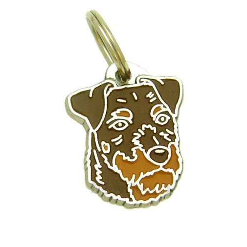 Custom personalized dog name tag German hunting terrier rough brown

This unique, cute and quality dog id tag is offered with laser engraved name and phone no. or your custom text. Stainless steel split ring for easy attachment to your pets collar. All items are also available as keychains.
Gift for dogs and dog lovers.

Color: colored/silver
Size: 21 x 31 mm

Engraving area: 20 x 15 mm
Laser engraving personalization on the back side is included in the price. Enter the text you wish to have engraved. Suggestion: dog's name and phone number. We engrave on the back side of the tag. Engraving will be centered and easy to read. If you go over the recommended count then the text becomes smaller, and harder to read.

Metal, chrome plated dog tag or key ring. 
Hand made, hand colored, made in Slovenia. 

In stock.

