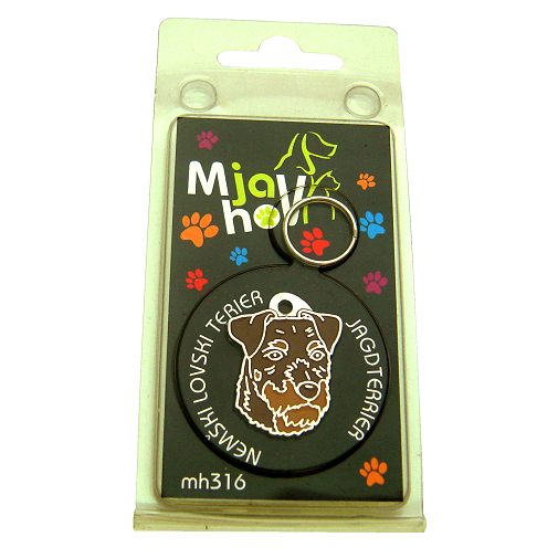 Custom personalized dog name tag German hunting terrier rough brown

This unique, cute and quality dog id tag is offered with laser engraved name and phone no. or your custom text. Stainless steel split ring for easy attachment to your pets collar. All items are also available as keychains.
Gift for dogs and dog lovers.

Color: colored/silver
Size: 21 x 31 mm

Engraving area: 20 x 15 mm
Laser engraving personalization on the back side is included in the price. Enter the text you wish to have engraved. Suggestion: dog's name and phone number. We engrave on the back side of the tag. Engraving will be centered and easy to read. If you go over the recommended count then the text becomes smaller, and harder to read.

Metal, chrome plated dog tag or key ring. 
Hand made, hand colored, made in Slovenia. 

In stock.
