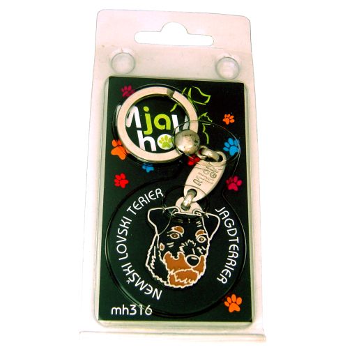 Custom personalized dog name tag GERMAN HUNTING TERRIER ROUGH
Color: colored/silver 
Dim:  21 x 31 mm
Engraving area: 
20 x 15 mm
Metal, chrome plated pet tag.
 
Personalized laser engraving on the back side included.

Hand made 
MADE IN SLOVENIA

In stock.
