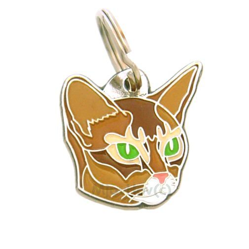 Custom personalized cat name tag Abyssinian

This unique, cute and quality cat id tag is offered with laser engraved name and phone no. or your custom text. Stainless steel split ring for easy attachment to your pets collar. All items are also available as keychains.
Gift for cats and cat lovers.

Color: colored/silver
Size: 27 x 26 mm

Engraving area: 20 x 15 mm
Laser engraving personalization on the back side is included in the price. Enter the text you wish to have engraved. Suggestion: cat's name and phone number. We engrave on the back side of the tag. Engraving will be centered and easy to read. If you go over the recommended count then the text becomes smaller, and harder to read.

Metal, chrome plated cat tag or key ring. 
Hand made, hand colored, made in Slovenia. 

In stock.
