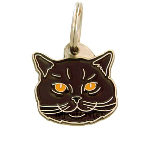 Custom personalized cat name tag British shorthair chocolate

This unique, cute and quality cat id tag is offered with laser engraved name and phone no. or your custom text. Stainless steel split ring for easy attachment to your pets collar. All items are also available as keychains.
Gift for cats and cat lovers.

Color: colored/silver
Size: 26 x 26 mm

Engraving area: 20 x 14 mm
Laser engraving personalization on the back side is included in the price. Enter the text you wish to have engraved. Suggestion: cat's name and phone number. We engrave on the back side of the tag. Engraving will be centered and easy to read. If you go over the recommended count then the text becomes smaller, and harder to read.

Metal, chrome plated cat tag or key ring. 
Hand made, hand colored, made in Slovenia. 

In stock.
