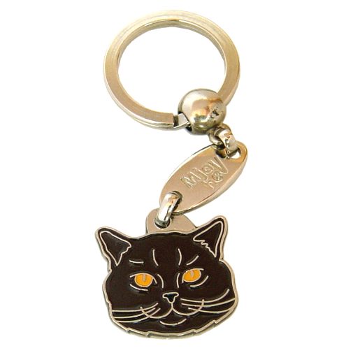 Custom personalized cat name tag British shorthair chocolate

This unique, cute and quality cat id tag is offered with laser engraved name and phone no. or your custom text. Stainless steel split ring for easy attachment to your pets collar. All items are also available as keychains.
Gift for cats and cat lovers.

Color: colored/silver
Size: 26 x 26 mm

Engraving area: 20 x 14 mm
Laser engraving personalization on the back side is included in the price. Enter the text you wish to have engraved. Suggestion: cat's name and phone number. We engrave on the back side of the tag. Engraving will be centered and easy to read. If you go over the recommended count then the text becomes smaller, and harder to read.

Metal, chrome plated cat tag or key ring. 
Hand made, hand colored, made in Slovenia. 

In stock.
