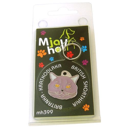 Custom personalized cat name tag British shorthair lilac

This unique, cute and quality cat id tag is offered with laser engraved name and phone no. or your custom text. Stainless steel split ring for easy attachment to your pets collar. All items are also available as keychains.
Gift for cats and cat lovers.

Color: colored/silver
Size: 26 x 26 mm

Engraving area: 20 x 14 mm
Laser engraving personalization on the back side is included in the price. Enter the text you wish to have engraved. Suggestion: cat's name and phone number. We engrave on the back side of the tag. Engraving will be centered and easy to read. If you go over the recommended count then the text becomes smaller, and harder to read.

Metal, chrome plated cat tag or key ring. 
Hand made, hand colored, made in Slovenia. 

In stock.
