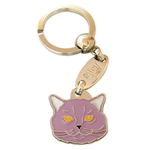 Custom personalized cat name tag British shorthair lilac

This unique, cute and quality cat id tag is offered with laser engraved name and phone no. or your custom text. Stainless steel split ring for easy attachment to your pets collar. All items are also available as keychains.
Gift for cats and cat lovers.

Color: colored/silver
Size: 26 x 26 mm

Engraving area: 20 x 14 mm
Laser engraving personalization on the back side is included in the price. Enter the text you wish to have engraved. Suggestion: cat's name and phone number. We engrave on the back side of the tag. Engraving will be centered and easy to read. If you go over the recommended count then the text becomes smaller, and harder to read.

Metal, chrome plated cat tag or key ring. 
Hand made, hand colored, made in Slovenia. 

In stock.
