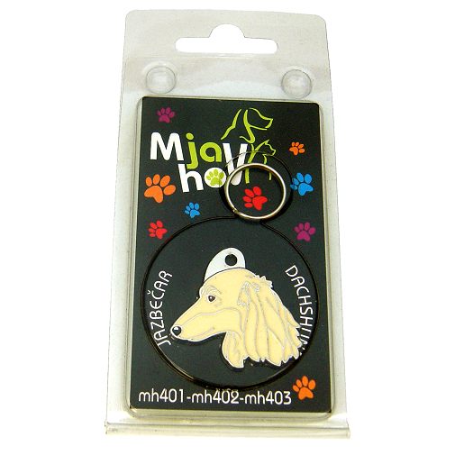 Custom personalized dog name tag Dachshund longhaired cream

This unique, cute and quality dog id tag is offered with laser engraved name and phone no. or your custom text. Stainless steel split ring for easy attachment to your pets collar. All items are also available as keychains.
Gift for dogs and dog lovers.

Color: colored/silver
Size: 30 x 30 mm

Engraving area: 19 x 13 mm
Laser engraving personalization on the back side is included in the price. Enter the text you wish to have engraved. Suggestion: dog's name and phone number. We engrave on the back side of the tag. Engraving will be centered and easy to read. If you go over the recommended count then the text becomes smaller, and harder to read.

Metal, chrome plated dog tag or key ring. 
Hand made, hand colored, made in Slovenia. 

In stock.
