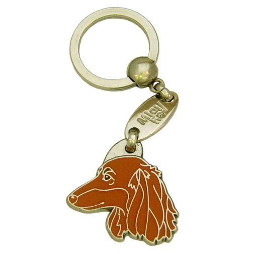 Custom personalized dog name tag Dachshund longhaired red

This unique, cute and quality dog id tag is offered with laser engraved name and phone no. or your custom text. Stainless steel split ring for easy attachment to your pets collar. All items are also available as keychains.
Gift for dogs and dog lovers.

Color: colored/silver
Size: 30 x 30 mm

Engraving area: 19 x 13 mm
Laser engraving personalization on the back side is included in the price. Enter the text you wish to have engraved. Suggestion: dog's name and phone number. We engrave on the back side of the tag. Engraving will be centered and easy to read. If you go over the recommended count then the text becomes smaller, and harder to read.

Metal, chrome plated dog tag or key ring. 
Hand made, hand colored, made in Slovenia. 

In stock.

