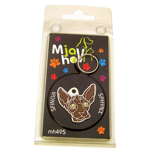 Custom personalized cat name tag Sphynx cat brown

This unique, cute and quality cat id tag is offered with laser engraved name and phone no. or your custom text. Stainless steel split ring for easy attachment to your pets collar. All items are also available as keychains.
Gift for cats and cat lovers.

Color: colored/silver
Size: 30 x 31 mm

Engraving area: 18 x 12 mm
Laser engraving personalization on the back side is included in the price. Enter the text you wish to have engraved. Suggestion: cat's name and phone number. We engrave on the back side of the tag. Engraving will be centered and easy to read. If you go over the recommended count then the text becomes smaller, and harder to read.

Metal, chrome plated cat tag or key ring. 
Hand made, hand colored, made in Slovenia. 

In stock.
