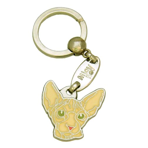 Custom personalized cat name tag Sphynx cat cream

This unique, cute and quality cat id tag is offered with laser engraved name and phone no. or your custom text. Stainless steel split ring for easy attachment to your pets collar. All items are also available as keychains.
Gift for cats and cat lovers.

Color: colored/silver
Size: 30 x 31 mm

Engraving area: 18 x 12 mm
Laser engraving personalization on the back side is included in the price. Enter the text you wish to have engraved. Suggestion: cat's name and phone number. We engrave on the back side of the tag. Engraving will be centered and easy to read. If you go over the recommended count then the text becomes smaller, and harder to read.

Metal, chrome plated cat tag or key ring. 
Hand made, hand colored, made in Slovenia. 

In stock.
