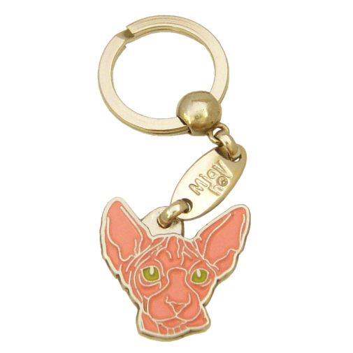 Custom personalized cat name tag Sphynx cat pink

This unique, cute and quality cat id tag is offered with laser engraved name and phone no. or your custom text. Stainless steel split ring for easy attachment to your pets collar. All items are also available as keychains.
Gift for cats and cat lovers.

Color: colored/silver
Size: 30 x 31 mm

Engraving area: 18 x 12 mm
Laser engraving personalization on the back side is included in the price. Enter the text you wish to have engraved. Suggestion: cat's name and phone number. We engrave on the back side of the tag. Engraving will be centered and easy to read. If you go over the recommended count then the text becomes smaller, and harder to read.

Metal, chrome plated cat tag or key ring. 
Hand made, hand colored, made in Slovenia. 

In stock.
