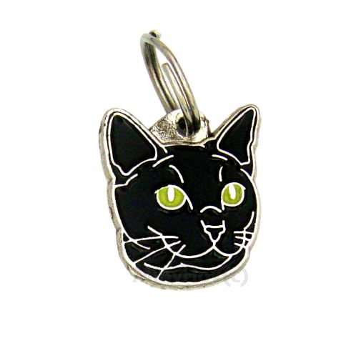 Custom personalized cat name tag Russian black cat

This unique, cute and quality cat id tag is offered with laser engraved name and phone no. or your custom text. Stainless steel split ring for easy attachment to your pets collar. All items are also available as keychains.
Gift for cats and cat lovers.

Color: colored/silver
Size: 24 x 27 mm

Engraving area: 19 x 15 mm
Laser engraving personalization on the back side is included in the price. Enter the text you wish to have engraved. Suggestion: cat's name and phone number. We engrave on the back side of the tag. Engraving will be centered and easy to read. If you go over the recommended count then the text becomes smaller, and harder to read.

Metal, chrome plated cat tag or key ring. 
Hand made, hand colored, made in Slovenia. 

In stock.
