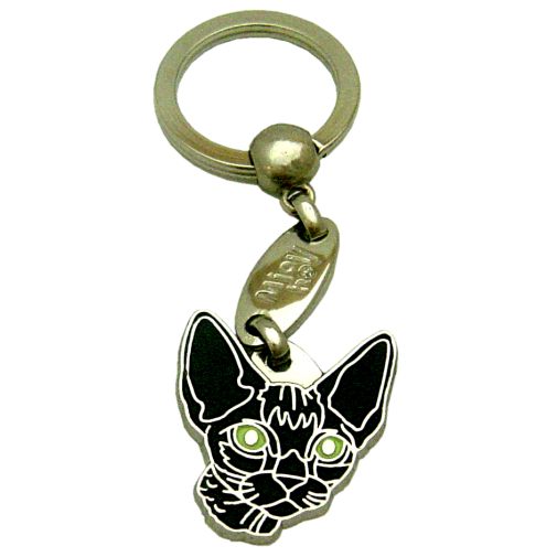 Custom personalized cat name tag DEVON REX BLACK
Color: colored/silver 
Dim:  27 x 32 mm
Engraving area: 
18 x 12 mm
Metal, chrome plated pet tag.
 
Personalized laser engraving on the back side included.

Hand made 
MADE IN SLOVENIA

In stock.
