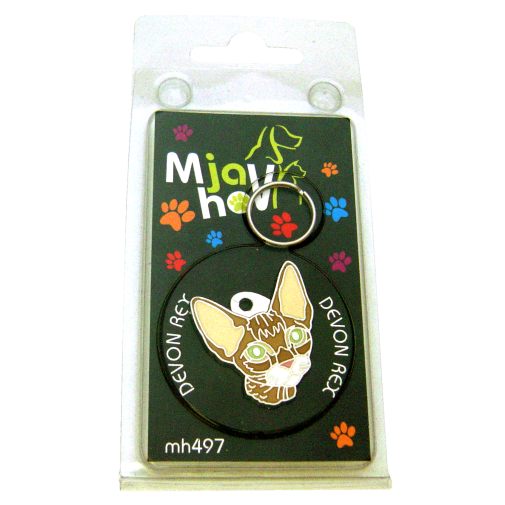 Custom personalized cat name tag DEVON REX BROWN
Color: colored/silver 
Dim:  27 x 32 mm
Engraving area: 
18 x 12 mm
Metal, chrome plated pet tag.
 
Personalized laser engraving on the back side included.

Hand made 
MADE IN SLOVENIA

In stock.
