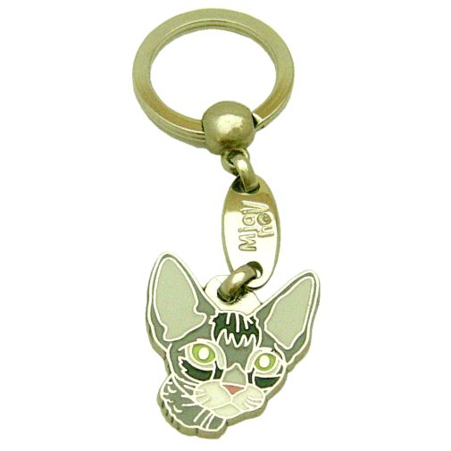Custom personalized cat name tag Devon rex grey

This unique, cute and quality cat id tag is offered with laser engraved name and phone no. or your custom text. Stainless steel split ring for easy attachment to your pets collar. All items are also available as keychains.
Gift for cats and cat lovers.

Color: colored/silver
Size: 27 x 32 mm

Engraving area: 18 x 12 mm
Laser engraving personalization on the back side is included in the price. Enter the text you wish to have engraved. Suggestion: cat's name and phone number. We engrave on the back side of the tag. Engraving will be centered and easy to read. If you go over the recommended count then the text becomes smaller, and harder to read.

Metal, chrome plated cat tag or key ring. 
Hand made, hand colored, made in Slovenia. 

In stock.
