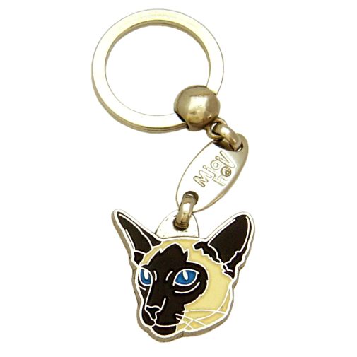 Custom personalized cat name tag Siamese cat

This unique, cute and quality cat id tag is offered with laser engraved name and phone no. or your custom text. Stainless steel split ring for easy attachment to your pets collar. All items are also available as keychains.
Gift for cats and cat lovers.

Color: colored/silver
Size: 29 x 29 mm

Engraving area: 17 x 14 mm
Laser engraving personalization on the back side is included in the price. Enter the text you wish to have engraved. Suggestion: cat's name and phone number. We engrave on the back side of the tag. Engraving will be centered and easy to read. If you go over the recommended count then the text becomes smaller, and harder to read.

Metal, chrome plated cat tag or key ring. 
Hand made, hand colored, made in Slovenia. 

In stock.
