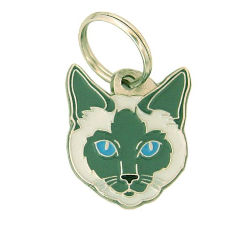 Custom personalized cat name tag Siamese cat traditional blue

This unique, cute and quality cat id tag is offered with laser engraved name and phone no. or your custom text. Stainless steel split ring for easy attachment to your pets collar. All items are also available as keychains.
Gift for cats and cat lovers.

Color: colored/silver
Size: 24 x 28 mm

Engraving area: 20 x 15 mm
Laser engraving personalization on the back side is included in the price. Enter the text you wish to have engraved. Suggestion: cat's name and phone number. We engrave on the back side of the tag. Engraving will be centered and easy to read. If you go over the recommended count then the text becomes smaller, and harder to read.

Metal, chrome plated cat tag or key ring. 
Hand made, hand colored, made in Slovenia. 

In stock.

