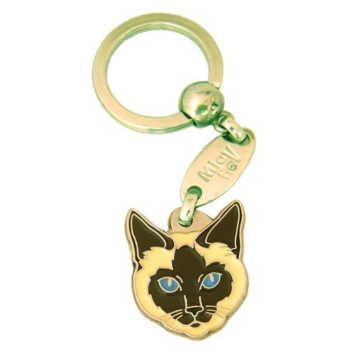 Custom personalized cat name tag Siamese cat traditional

This unique, cute and quality cat id tag is offered with laser engraved name and phone no. or your custom text. Stainless steel split ring for easy attachment to your pets collar. All items are also available as keychains.
Gift for cats and cat lovers.

Color: colored/silver
Size: 24 x 28 mm

Engraving area: 20 x 15 mm
Laser engraving personalization on the back side is included in the price. Enter the text you wish to have engraved. Suggestion: cat's name and phone number. We engrave on the back side of the tag. Engraving will be centered and easy to read. If you go over the recommended count then the text becomes smaller, and harder to read.

Metal, chrome plated cat tag or key ring. 
Hand made, hand colored, made in Slovenia. 

In stock.
