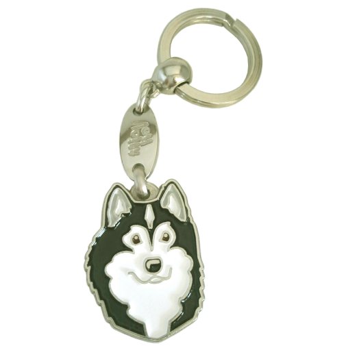 Custom personalized dog name tag Alaskan malamute black and white

This unique, cute and quality dog id tag is offered with laser engraved name and phone no. or your custom text. Stainless steel split ring for easy attachment to your pets collar. All items are also available as keychains.
Gift for dogs and dog lovers.

Color: colored/silver
Size: 26 x 35 mm

Engraving area: 22 x 23 mm
Laser engraving personalization on the back side is included in the price. Enter the text you wish to have engraved. Suggestion: dog's name and phone number. We engrave on the back side of the tag. Engraving will be centered and easy to read. If you go over the recommended count then the text becomes smaller, and harder to read.

Metal, chrome plated dog tag or key ring. 
Hand made, hand colored, made in Slovenia. 

In stock.
