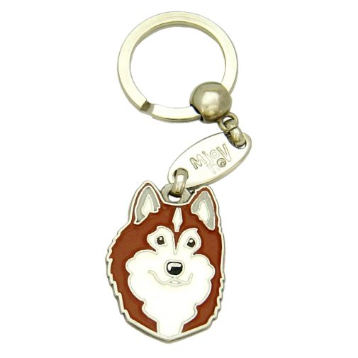 Custom personalized dog name tag Alaskan malamute brown

This unique, cute and quality dog id tag is offered with laser engraved name and phone no. or your custom text. Stainless steel split ring for easy attachment to your pets collar. All items are also available as keychains.
Gift for dogs and dog lovers.

Color: colored/silver
Size: 26 x 35 mm

Engraving area: 22 x 23 mm
Laser engraving personalization on the back side is included in the price. Enter the text you wish to have engraved. Suggestion: dog's name and phone number. We engrave on the back side of the tag. Engraving will be centered and easy to read. If you go over the recommended count then the text becomes smaller, and harder to read.

Metal, chrome plated dog tag or key ring. 
Hand made, hand colored, made in Slovenia. 

In stock.
