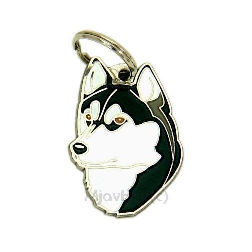Custom personalized dog name tag Siberian husky black, brown eyes

This unique, cute and quality dog id tag is offered with laser engraved name and phone no. or your custom text. Stainless steel split ring for easy attachment to your pets collar. All items are also available as keychains.
Gift for dogs and dog lovers.

Color: colored/silver
Size: 26 x 36 mm

Engraving area: 18 x 22 mm
Laser engraving personalization on the back side is included in the price. Enter the text you wish to have engraved. Suggestion: dog's name and phone number. We engrave on the back side of the tag. Engraving will be centered and easy to read. If you go over the recommended count then the text becomes smaller, and harder to read.

Metal, chrome plated dog tag or key ring. 
Hand made, hand colored, made in Slovenia. 

In stock.
