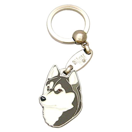 Custom personalized dog name tag Siberian husky, brown eyes

This unique, cute and quality dog id tag is offered with laser engraved name and phone no. or your custom text. Stainless steel split ring for easy attachment to your pets collar. All items are also available as keychains.
Gift for dogs and dog lovers.

Color: colored/silver
Size: 26 x 36 mm

Engraving area: 18 x 22 mm
Laser engraving personalization on the back side is included in the price. Enter the text you wish to have engraved. Suggestion: dog's name and phone number. We engrave on the back side of the tag. Engraving will be centered and easy to read. If you go over the recommended count then the text becomes smaller, and harder to read.

Metal, chrome plated dog tag or key ring. 
Hand made, hand colored, made in Slovenia. 

In stock.
