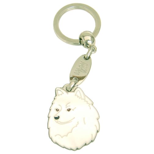 Custom personalized dog name tag German spitz white

This unique, cute and quality dog id tag is offered with laser engraved name and phone no. or your custom text. Stainless steel split ring for easy attachment to your pets collar. All items are also available as keychains.
Gift for dogs and dog lovers.

Color: colored/silver
Size: 27 x 36 mm

Engraving area: 20 x 20 mm
Laser engraving personalization on the back side is included in the price. Enter the text you wish to have engraved. Suggestion: dog's name and phone number. We engrave on the back side of the tag. Engraving will be centered and easy to read. If you go over the recommended count then the text becomes smaller, and harder to read.

Metal, chrome plated dog tag or key ring. 
Hand made, hand colored, made in Slovenia. 

In stock.
