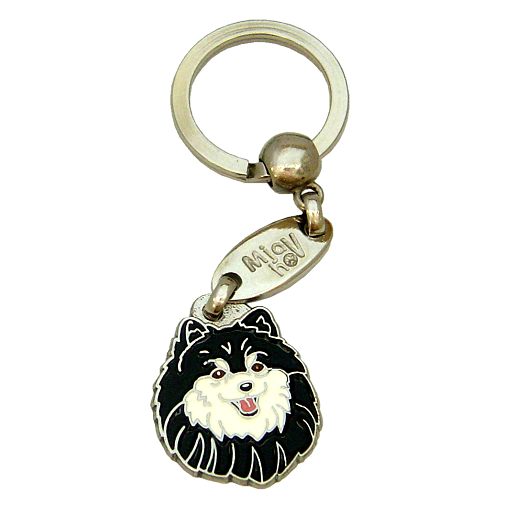 Custom personalized dog name tag Pomeranian black and white

This unique, cute and quality dog id tag is offered with laser engraved name and phone no. or your custom text. Stainless steel split ring for easy attachment to your pets collar. All items are also available as keychains.
Gift for dogs and dog lovers.

Color: colored/silver
Size: 30 x 24 mm

Engraving area: 19 x 15 mm
Laser engraving personalization on the back side is included in the price. Enter the text you wish to have engraved. Suggestion: dog's name and phone number. We engrave on the back side of the tag. Engraving will be centered and easy to read. If you go over the recommended count then the text becomes smaller, and harder to read.

Metal, chrome plated dog tag or key ring. 
Hand made, hand colored, made in Slovenia. 

In stock.
