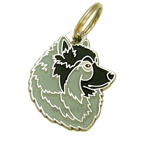 Custom personalized dog name tag KEESHOND
Color: colored/silver 
Dim:  30 x 36 mm
Engraving area: 
20 x 15 mm
Metal, chrome plated pet tag.
 
Personalized laser engraving on the back side included.

Hand made 
MADE IN SLOVENIA

In stock.

