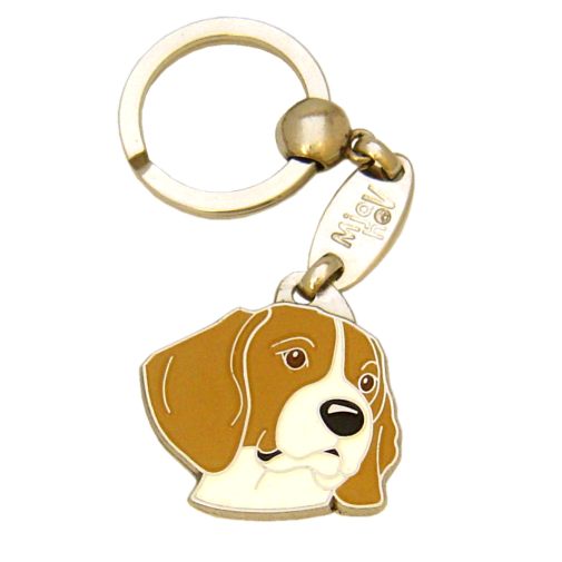 Custom personalized dog name tag BEAGLE WHITE BROWN
Color: colored/silver 
Dim:  33 x 32 mm
Engraving area: 
21 x 16 mm
Metal, chrome plated pet tag.
 
Personalized laser engraving on the back side included.

Hand made 
MADE IN SLOVENIA

In stock.

