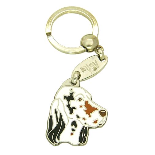 Custom personalized dog name tag English setter tricolor

This unique, cute and quality dog id tag is offered with laser engraved name and phone no. or your custom text. Stainless steel split ring for easy attachment to your pets collar. All items are also available as keychains.
Gift for dogs and dog lovers.

Color: colored/silver
Size: 31 x 35 mm

Engraving area: 20 x 12 mm
Laser engraving personalization on the back side is included in the price. Enter the text you wish to have engraved. Suggestion: dog's name and phone number. We engrave on the back side of the tag. Engraving will be centered and easy to read. If you go over the recommended count then the text becomes smaller, and harder to read.

Metal, chrome plated dog tag or key ring. 
Hand made, hand colored, made in Slovenia. 

In stock.
